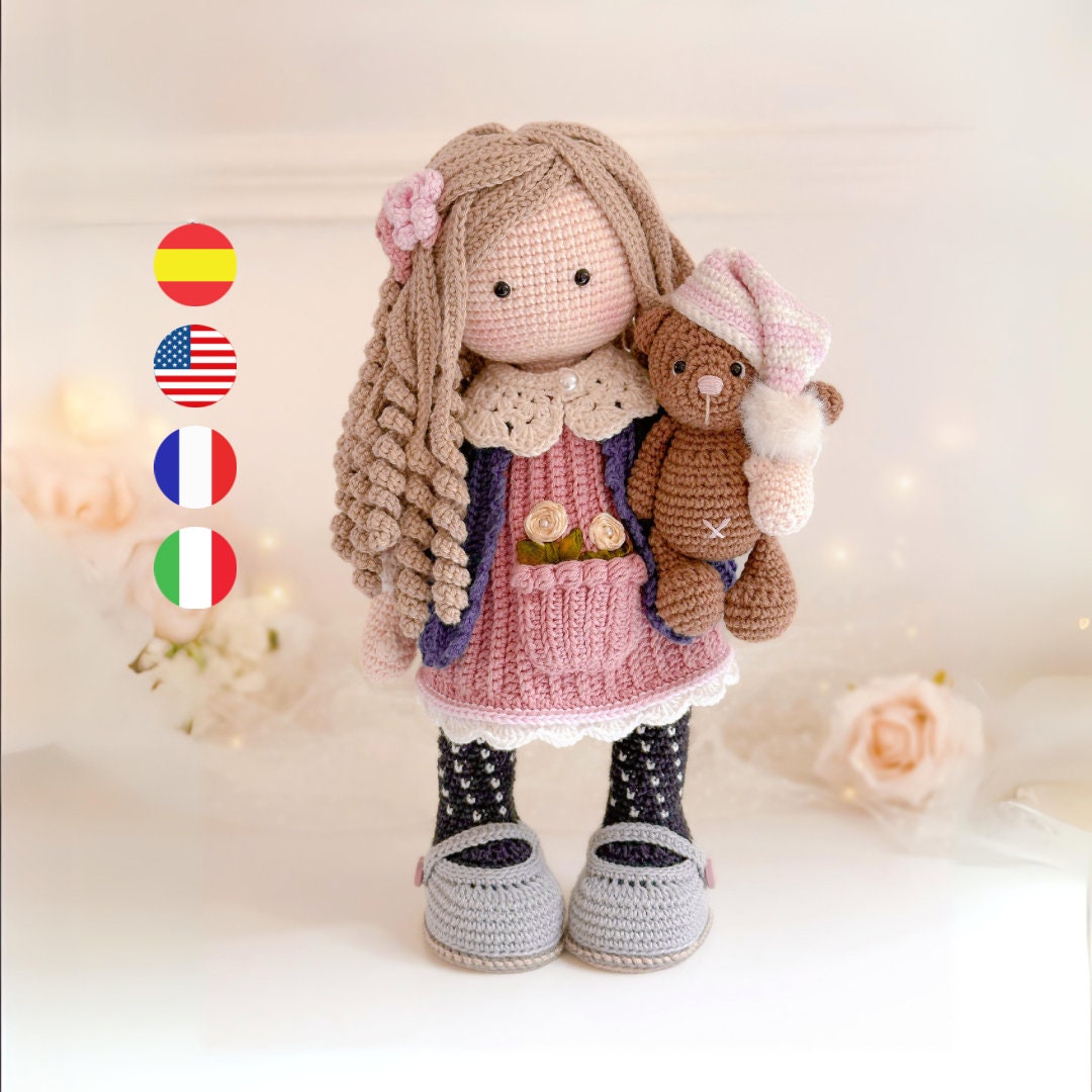 Patron de muneca romantica amigurumi tutorial nina a ganchillo PDF descargable Tutitas Ingles Espanol Frances Italiano Etsy Espana