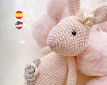 Little flower, Easter bunny, amigurumi pattern downloadable PDF /English - Spanish