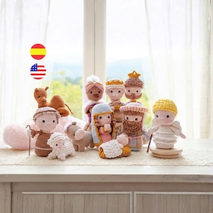 Presépio de amigurumi, inclui Sagrada Família, Três Reis Magos, Anjo, Pastor, Ovelha, Camelo, Boi, Presépio de crochê / Inglês - Espanhol - Francês
