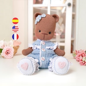 Patrón de osita amigurumi Mocca, tutorial de crochet, pdf descarga inmediata, oso de ganchillo /Inglés - Español - Francés