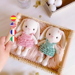 Pascuala the easter rabbit amigurumi crochet pattern, PDF.  / English, Español, Italian