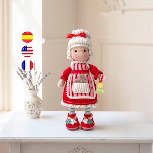 Häkelanleitung für Frau Claus als Amigurumi, PDF zum Download / Englisch - Spanisch - Französisch