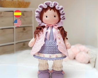 Emma, modèle de poupée amigurumi romantique à télécharger instantanément en PDF / Espagnol - Anglais