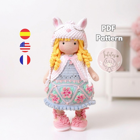 Patrón de muñeca amigurumi Odette, tutorial de muñeca súper tierna, crochet en PDF descarga inmediata /Español - Inglés - Francés