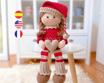 Christmas elf crochet pattern doll, instant download PDF / English, French and Spanish