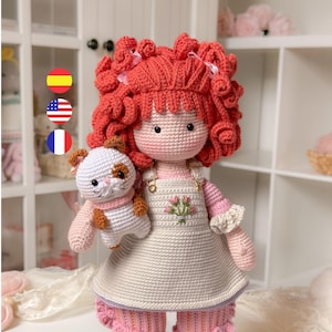 Ely, muñeca amigurumi a crochet con su gatita, tutorial de ganchillo descarga inmediata/ Español - Inglés - Francés