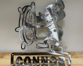 Steamboat Willie Mickey Mouse Metal Art Sign personalized with your name