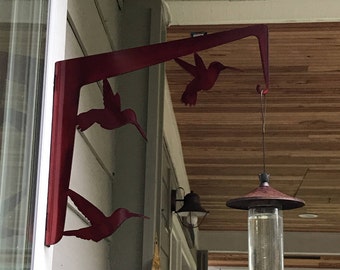 Hummingbird Feeder Hanger: Hand-Painted Steel, Outdoor Decor