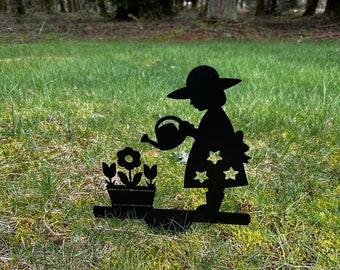 Amelia Watering Her Plants / Garden Stake  / Garden Art / Metal Silhouette / Backyard Decor Perfect Mother's Day Gift