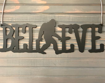 Believe Bigfoot Metal Sign: Cabin Decor Wall Art