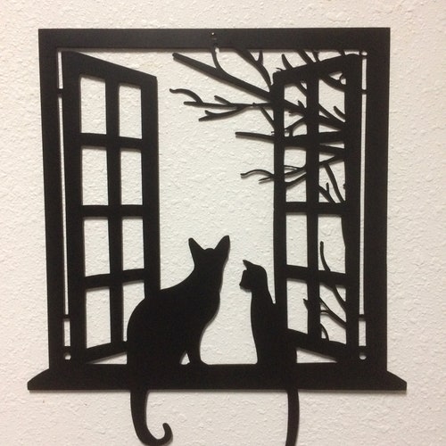 Cats in the Window Metal Art Wall Decoration Home Decor Cat Lovers cat metal art wall art plasma cut