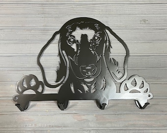 Dachshund Leash Holder: Hand-Painted Metal Puppy Key Rack