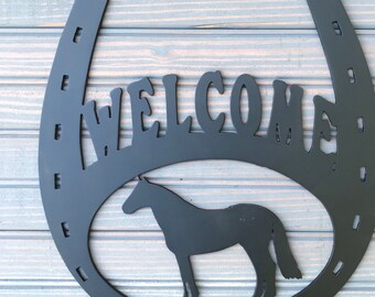 Horseshoe Welcome Metal Art Wall Art Gift