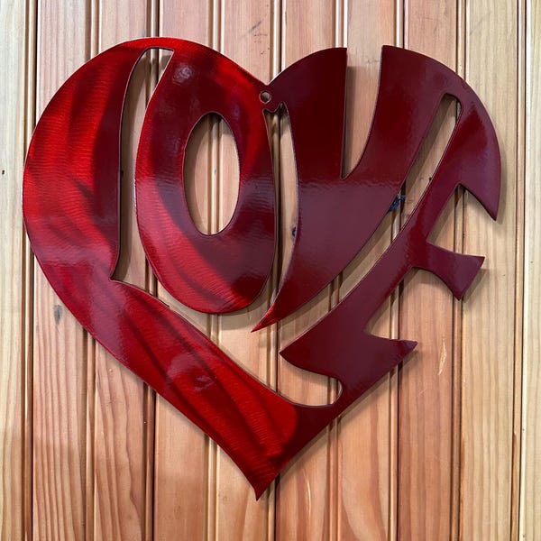 Arte de pared de metal con forma de corazón: acero con recubrimiento en polvo, hecho a mano
