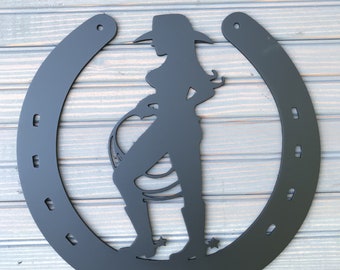 Cowgirl Horseshoe Metal Art Wall Art Gift