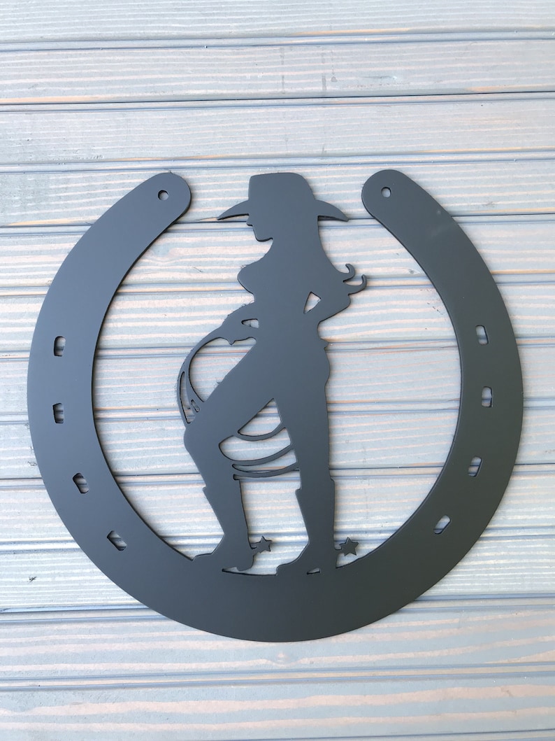 Cowgirl Horseshoe Metal Art Wall Art Gift Etsy