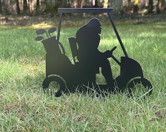 Bigfoot Golf Cart Garden Stake: Sasquatch Backyard Decor
