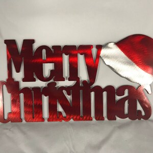 Merry Christmas with Santa Hat Metal Wall Art