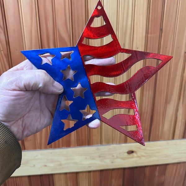 Arte de pared de metal con estrella patriótica: decoración de veteranos con la bandera de EE. UU.