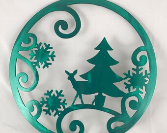 Handmade Christmas Deer Scene: Metal Wall Art