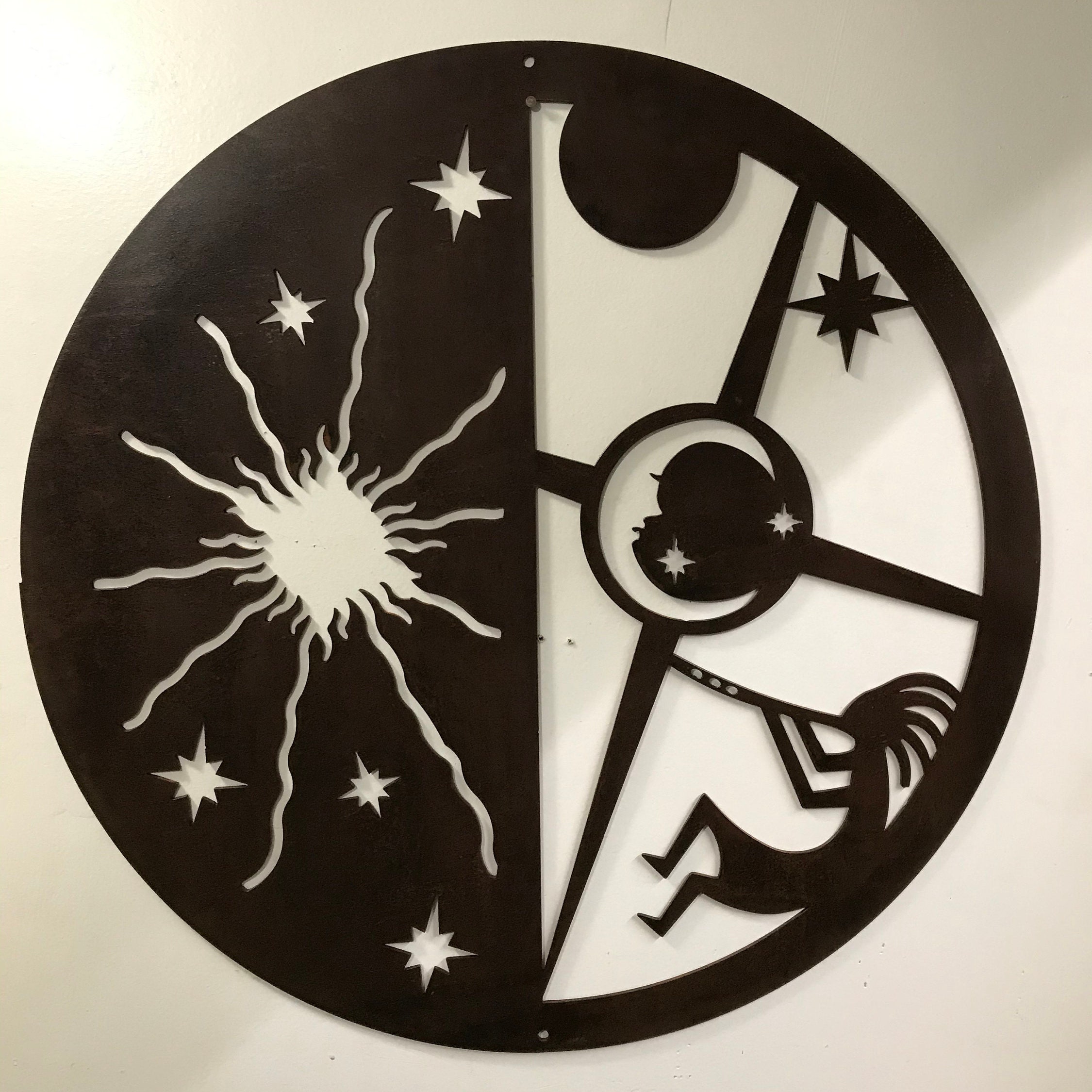 Kokopelli Sun Moon Stars Metal Art Wall Art Etsy