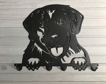 Golden Retriever Leash Holder: Hand Painted Metal Puppy Key Hanger