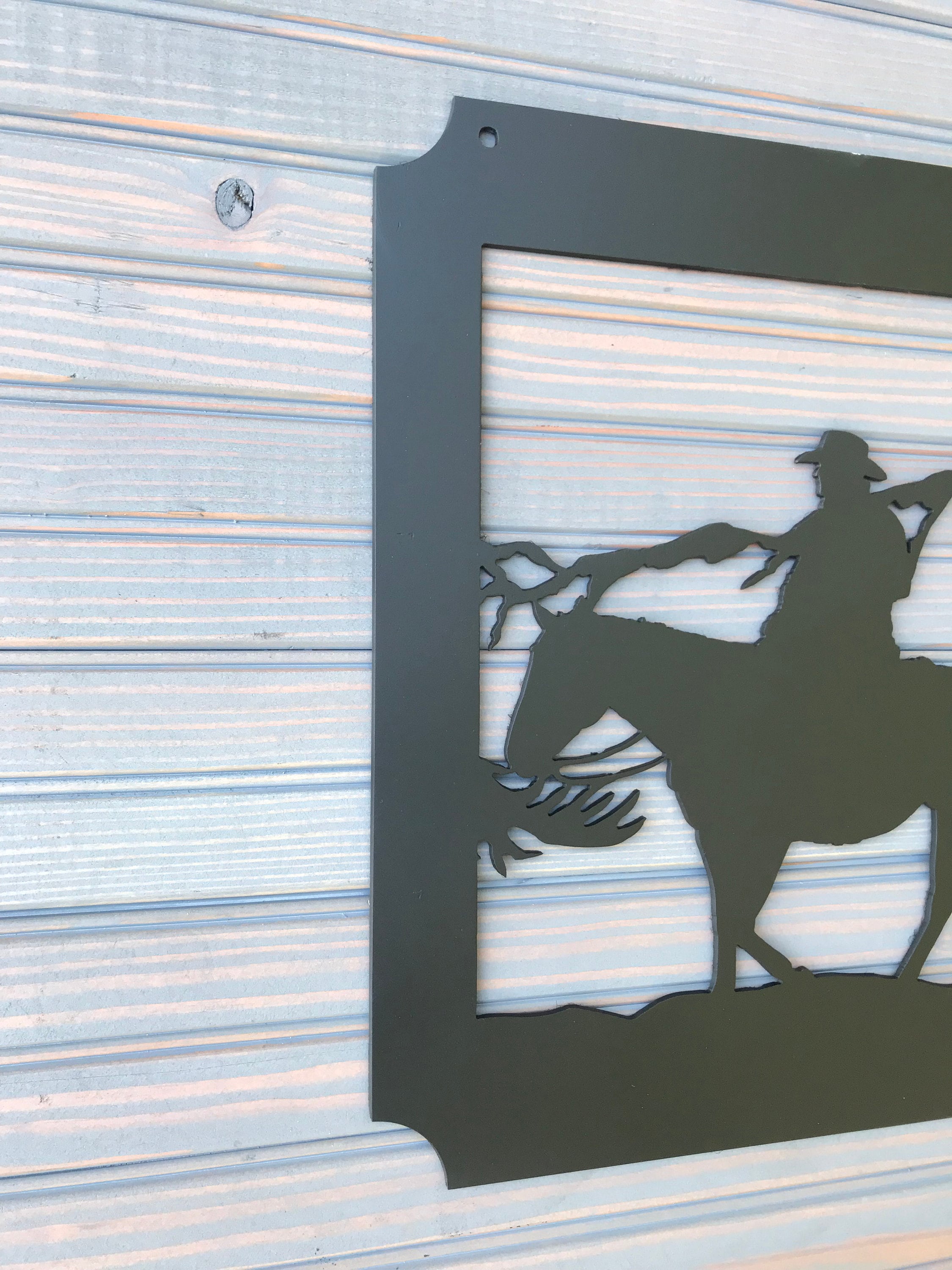 Cowboy Metal Art Western Wall Art Horse Mountain Scene Etsy