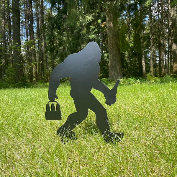 Big Foot Beer / Sasquatch / Bigfoot / Yeti / Garden Stake / Garden Art / Backyard Decor / Sasquatch Sign