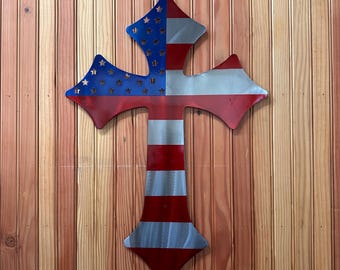 American Flag Cross: Patriotic Metal Wall Art