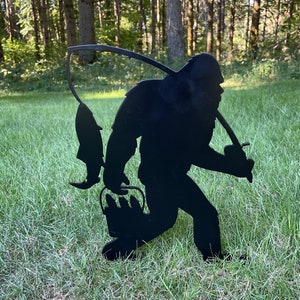 Bigfoot Fishing / Sasquatch / Yeti / Garden Stake / Fishing Decor / Garden Art / Backyard Decor / Sasquatch Sign