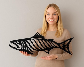 Salmon Metal Wall Art: Tribal Fish Decor