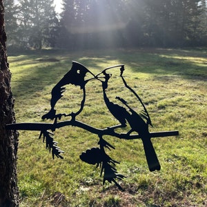 Metal Cardinals Kissing / Garden Stake / Tree Stake / Garden Art / Backyard Decor
