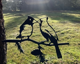 Metal Cardinals Kissing Garden Stake, Backyard Tree Decor