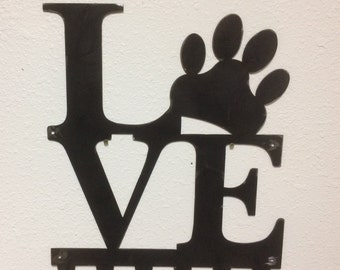 Love Dog Paw Leash Holder: Metal Wall Art Key Hanger