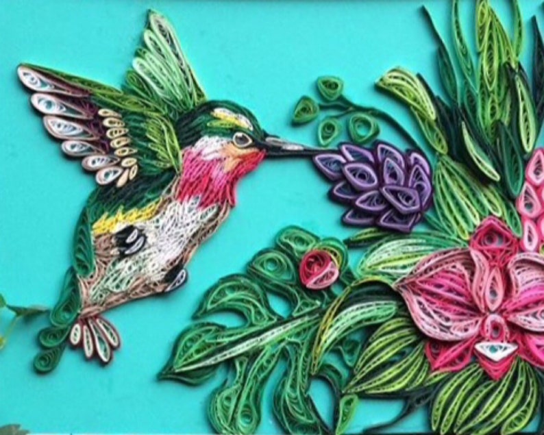 Vibrant Hummingbird Paper Quilling. Original and Unique Etsy