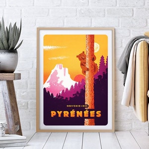 Affiche vintage Voyage, Pyrénées, ski, montagne, hiver, poster vintage, retro, voyage, travel, art mural image 1