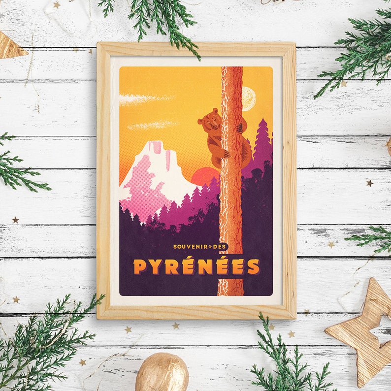 Affiche vintage Voyage, Pyrénées, ski, montagne, hiver, poster vintage, retro, voyage, travel, art mural image 4