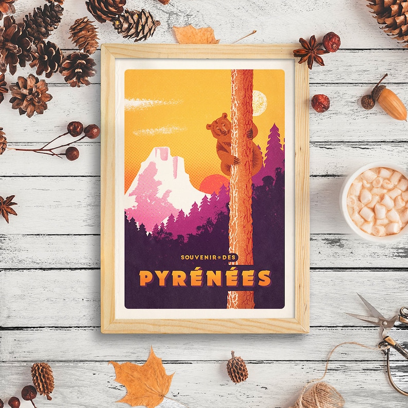 Affiche vintage Voyage, Pyrénées, ski, montagne, hiver, poster vintage, retro, voyage, travel, art mural image 2