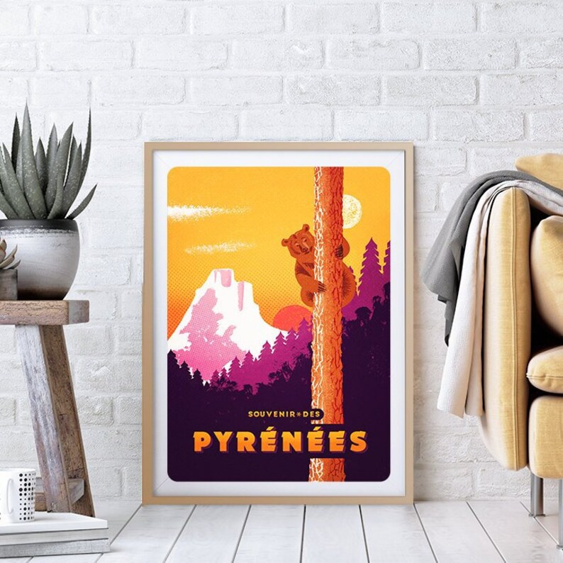 Affiche vintage Voyage, Pyrénées, ski, montagne, hiver, poster vintage, retro, voyage, travel, art mural image 1