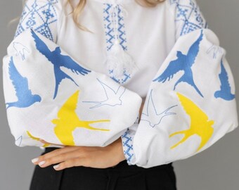 Ukrainische Bluse, Vischivanka SCHWALBEN-STICKEREI, Ukraine Shirt, Ukraine Vogel, Ukraine Trachten,  Ukraine Blouse
