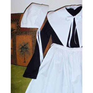 1770s 4 Pc Colonial Early American Pioneer Pilgrim Costume for Teens Adults Dress Apron Collar Coif