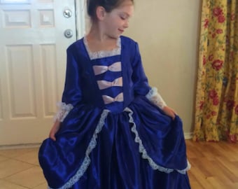 1770s - Colonial Gala Gown Dress w/ Pinner Cap for Girls