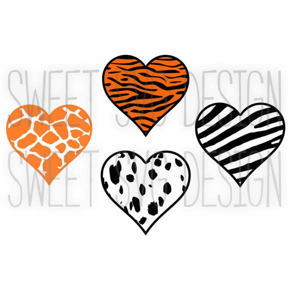Animal Pattern Hearts SVG and Clip Art for Silhouette, Cricut, Papercrafting, Vinyl, animal svg, tiger svg, zebra svg, commercial use svg