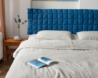 Quilted Linen Reversible Headboard Cover – Padded Custom Size Cushion
