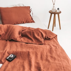 Rust Linen Duvet Cover, Custom Size Linen Duvet Cover, Burnt Orange Duvet Cover, Softened Quilt Cover, King Size Duvet, Queen Size Bedding