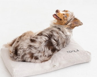 Abnehmbarer und waschbarer Hundebettbezug, Leinen-Hundebett-Abdeckung, personalisierte Hundebett-Abdeckung mit einem Namen bestickt, Hundebett-Abdeckung in benutzerdefinierter Größe