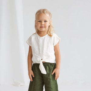 Girls Linen Top,Linen Knot Front Top For Girl,Short Linen Girls Tank Top With Knot,White Linen Girls Tank,Short White Linen Blouse For Girls