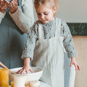 Linen Kids Pinafore,Personalized Linen Kids Apron,Linen Apron For Kids With Name,Embroidered Linen Toddler Pinafore,Cross Back Kids Pinafore image 1