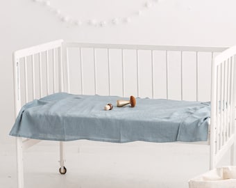 Linen Flat Sheet Dusty Aqua, Baby bedding linen flat sheet, Natural Linen Crib Sheet, Softened Custom Linen Bed Sheet, Kids linen top sheet