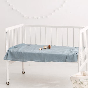 Linen Flat Sheet Dusty Aqua, Baby bedding linen flat sheet, Natural Linen Crib Sheet, Softened Custom Linen Bed Sheet, Kids linen top sheet